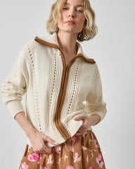 Contrast Collar Zip Cardigan