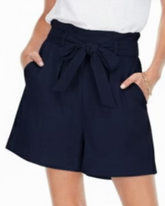 Belted Elastic Waist Short - Navy