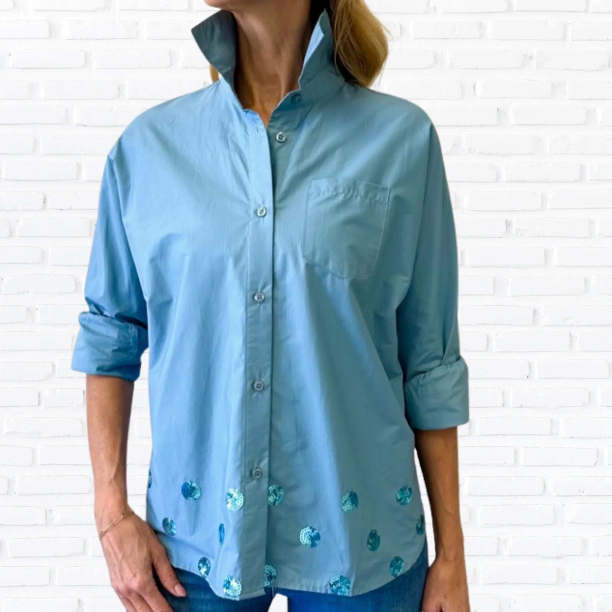 Abby Swing Sequin Top Wedgewood