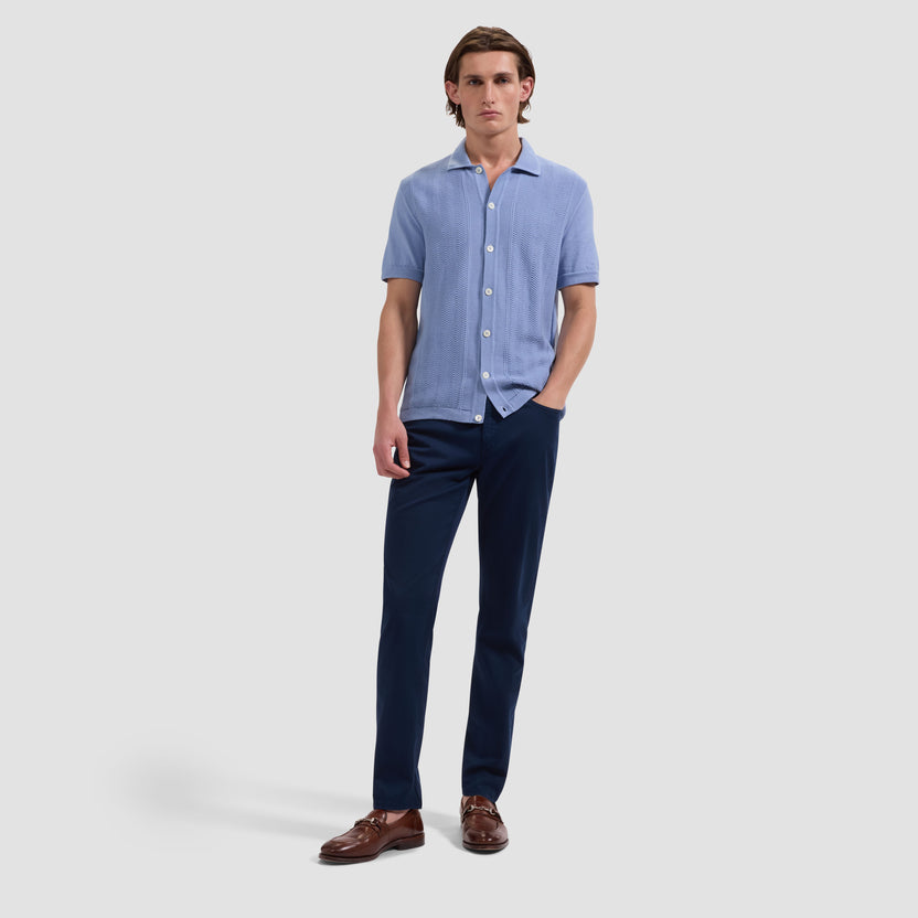 Chevron Button Front Short Sleeve Polo Sweater - Air Blue