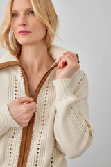 Contrast Collar Zip Cardigan
