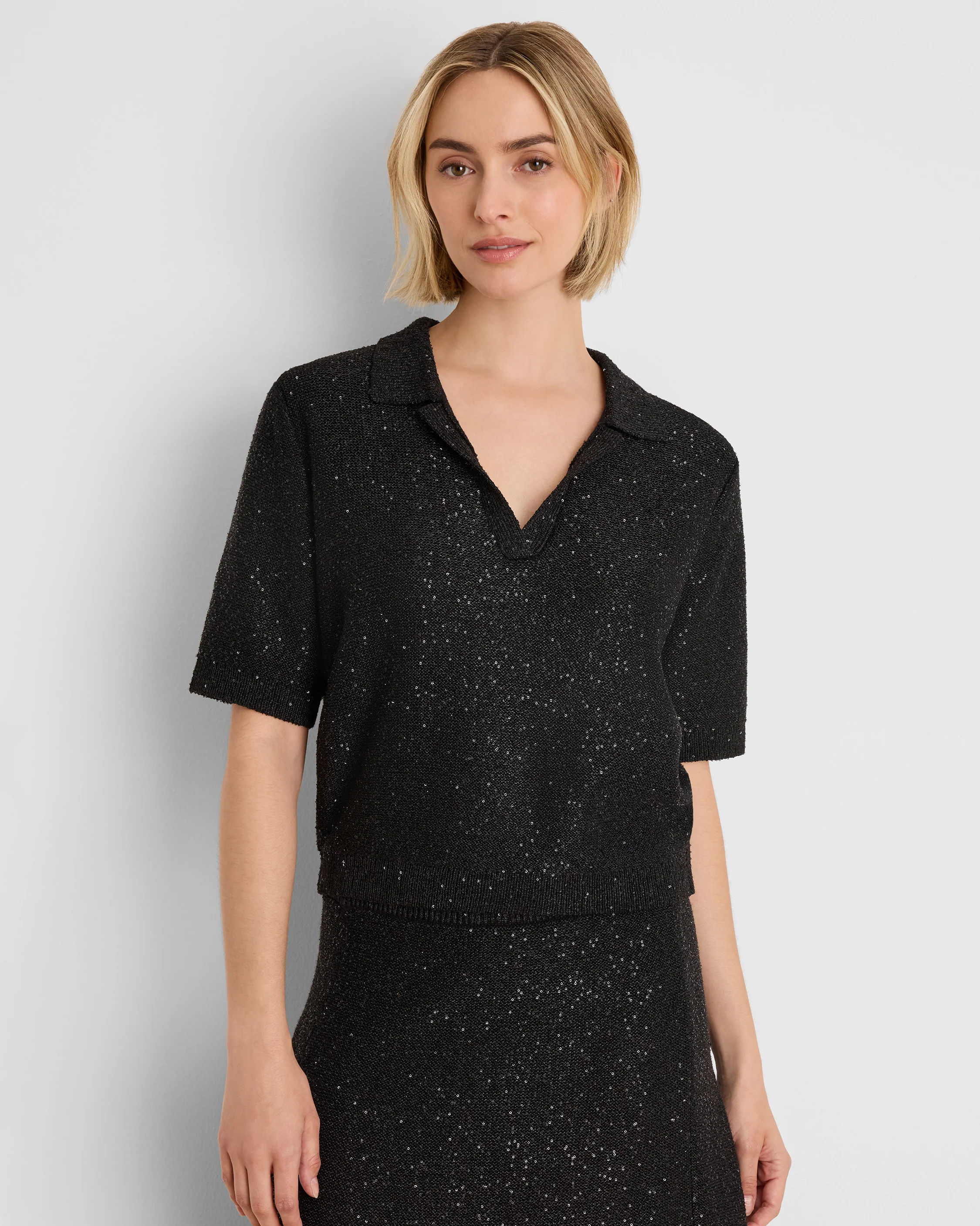Anytime Sequin Polo Sweater