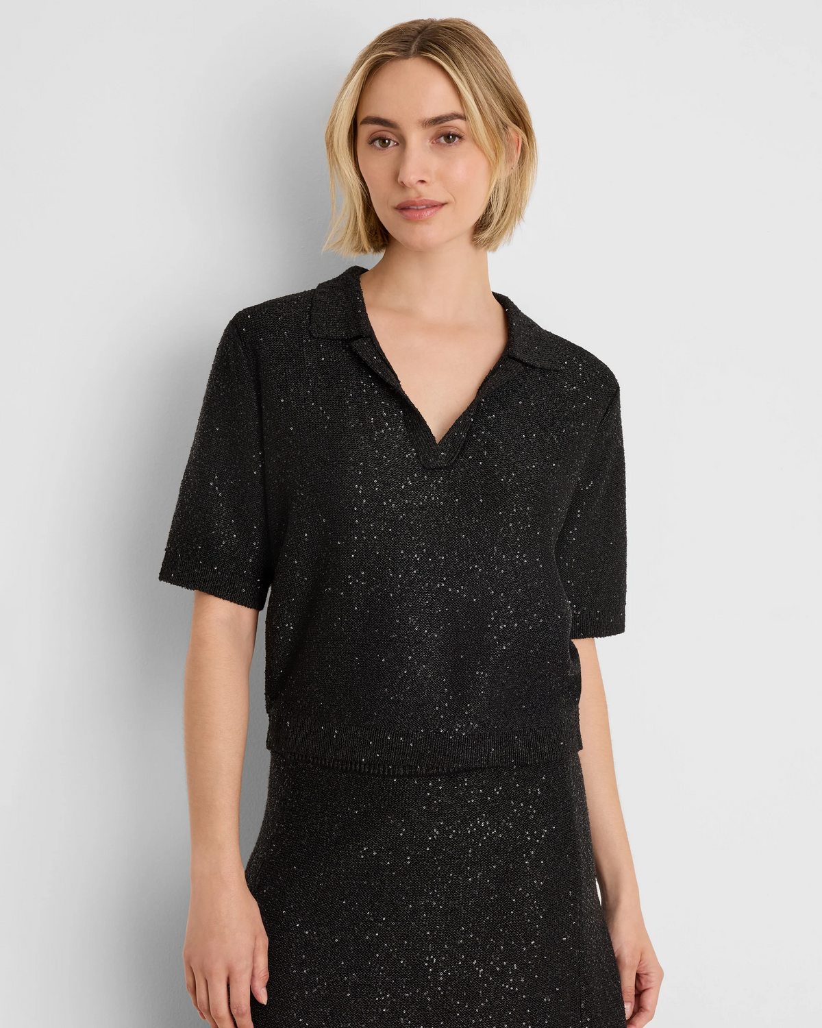 Anytime Sequin Polo Sweater