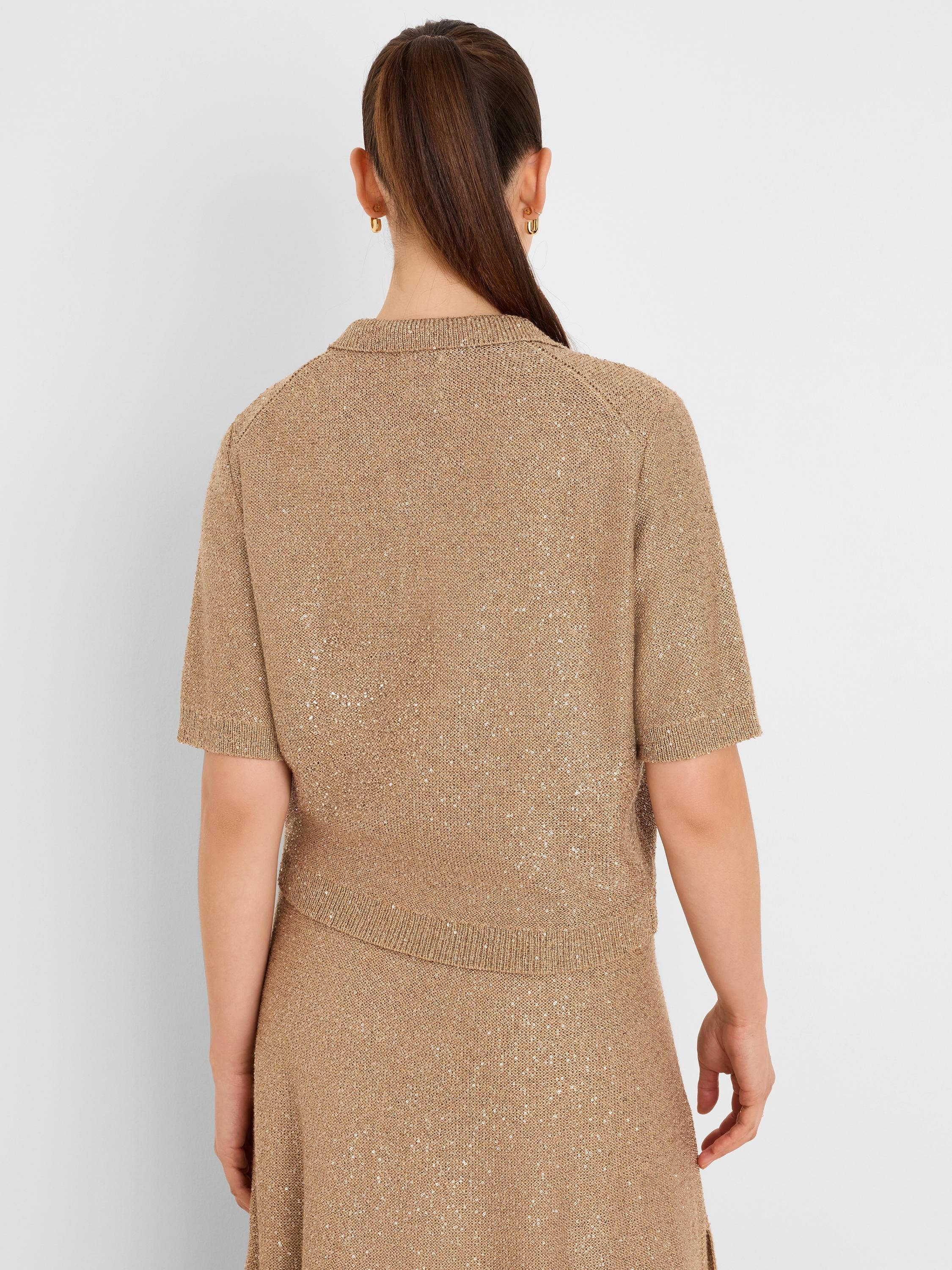 Anytime Sequin Polo Sweater