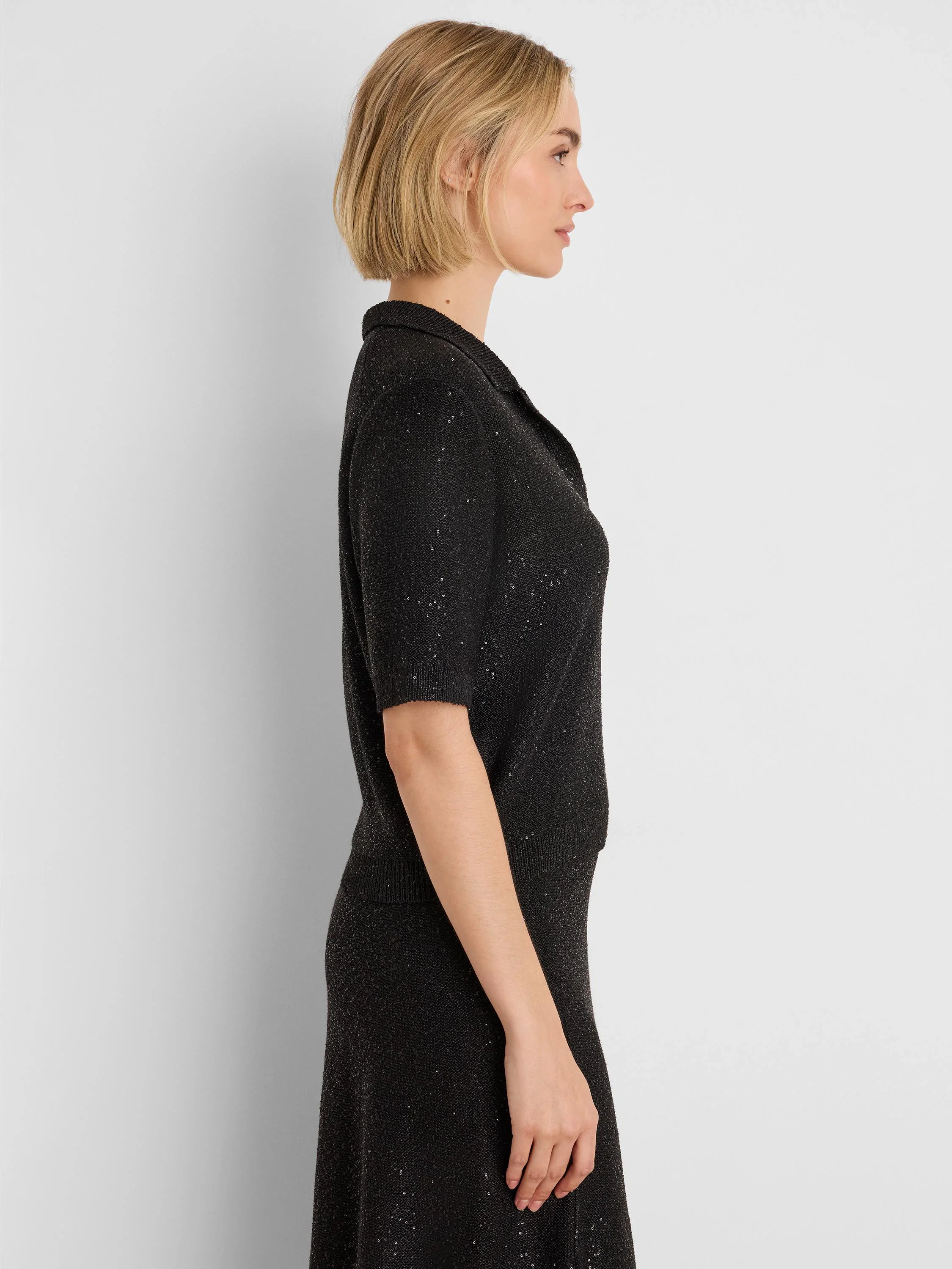 Anytime Sequin Polo Sweater